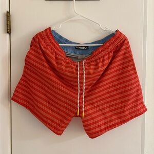 Bonobos Orange Swim Shorts with White Stripes